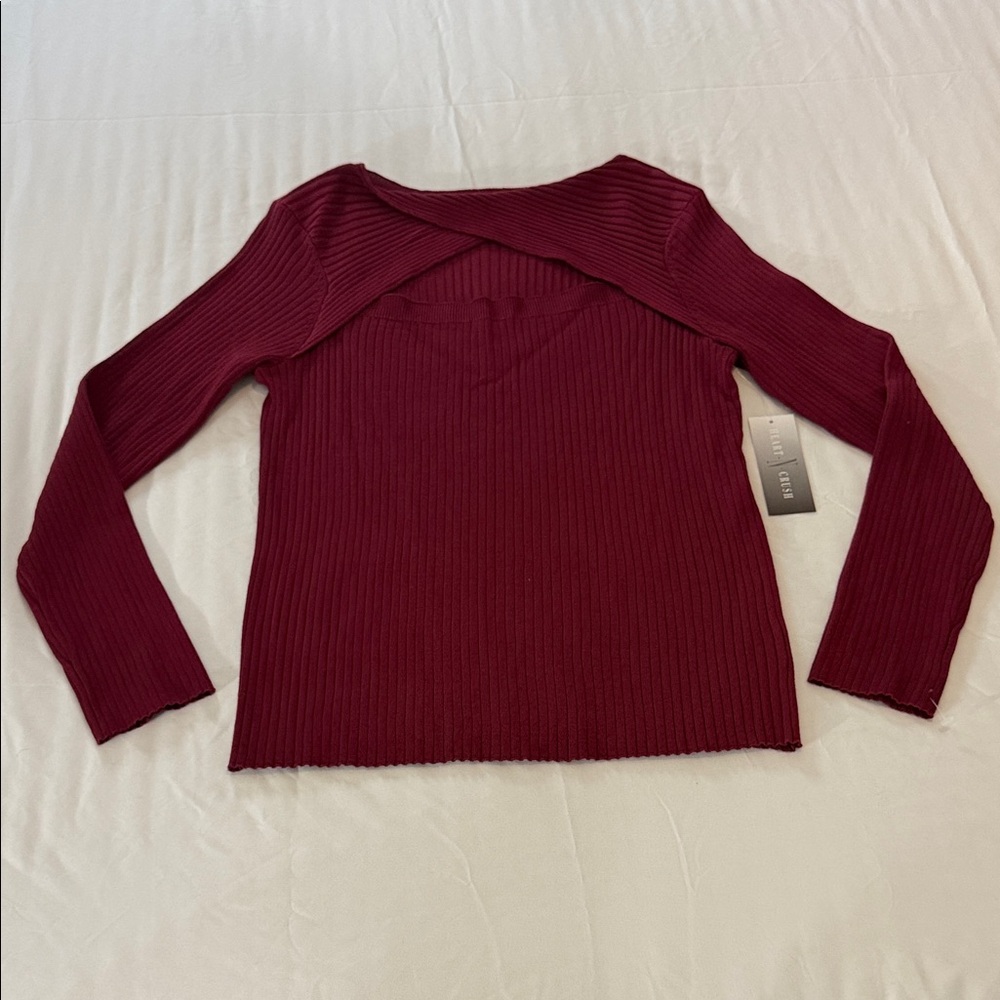 Heart N Crush Cutout Ribbed Sweater Maroon Long Sleeve Trendy Layered NWT - 1X